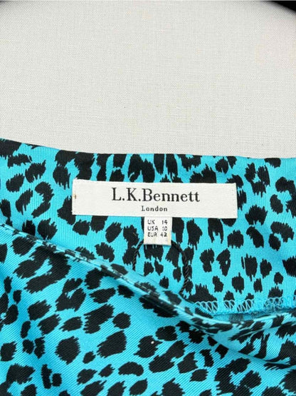 Pre - loved LK BENNETT Blue & Black Leopard Print Size US 10 Top at Reems Closet