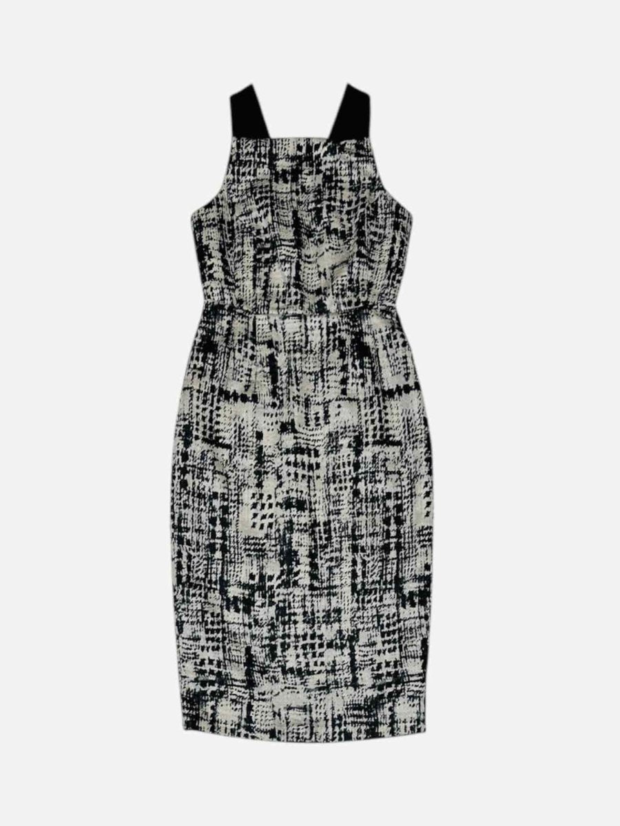 Pre - loved LK BENNETT Jacquard Black & White Midi Dress at Reems Closet