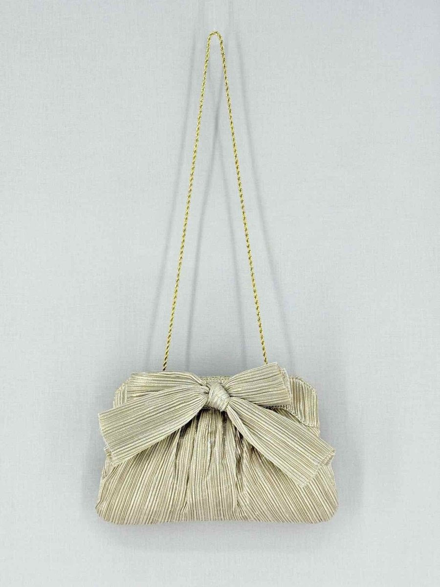 Pre - loved LOEFFLER RANDALL Bow Gold Clutch at Reems Closet