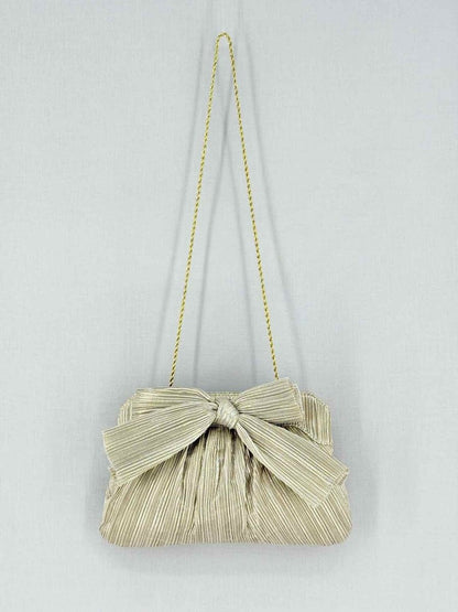 Pre - loved LOEFFLER RANDALL Bow Gold Clutch at Reems Closet