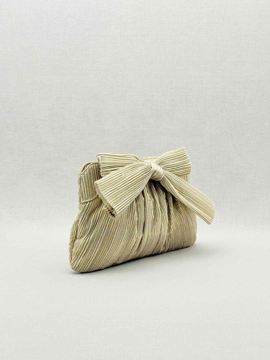 Pre - loved LOEFFLER RANDALL Bow Gold Clutch at Reems Closet