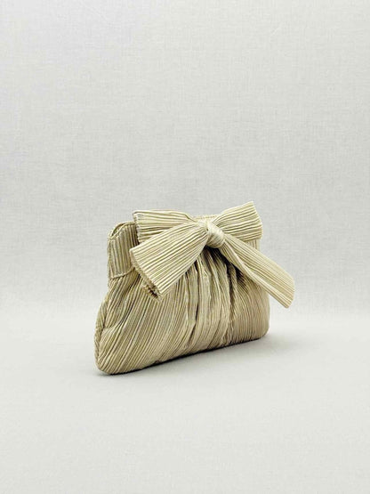Pre - loved LOEFFLER RANDALL Bow Gold Clutch at Reems Closet