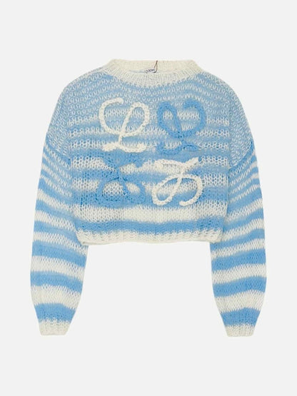 Pre - loved LOEWE Anagram Blue & White Striped Jumper at Reems Closet