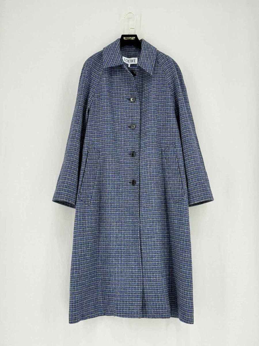 Pre - loved LOEWE Blue Multicolor Checkered Size US 2 Coat at Reems Closet
