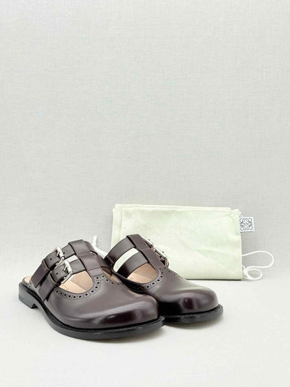 Pre - loved LOEWE Campo Mary Jane Burgundy Size EU 38 Mules at Reems Closet