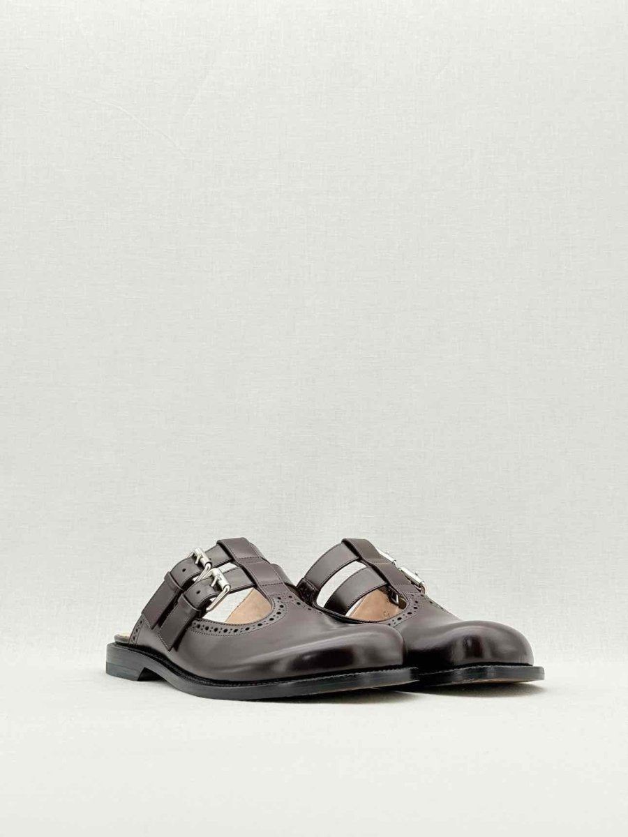 Pre - loved LOEWE Campo Mary Jane Burgundy Size EU 38 Mules at Reems Closet