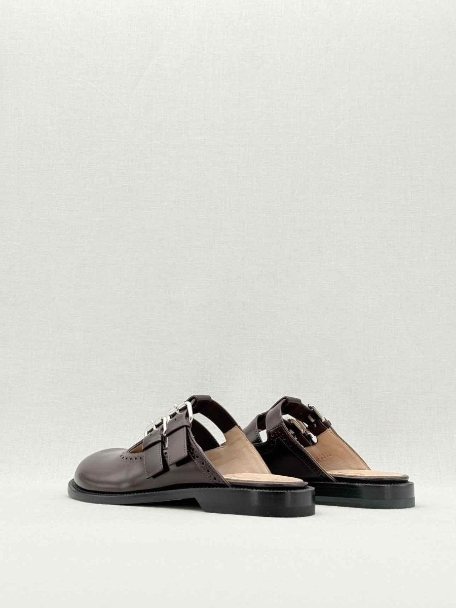 Pre - loved LOEWE Campo Mary Jane Burgundy Size EU 38 Mules at Reems Closet