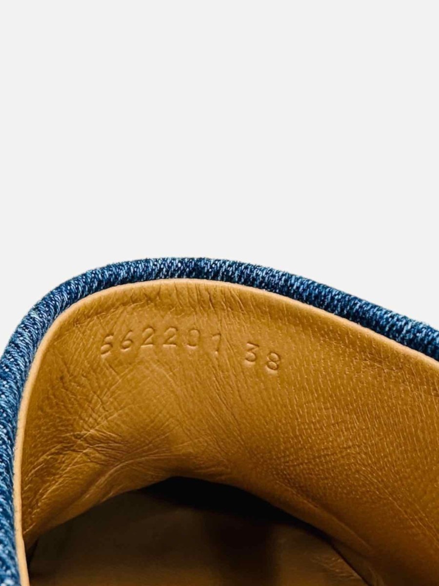 Pre - loved LOEWE Ripped Denim Blue & White Size EU 38 Mules at Reems Closet