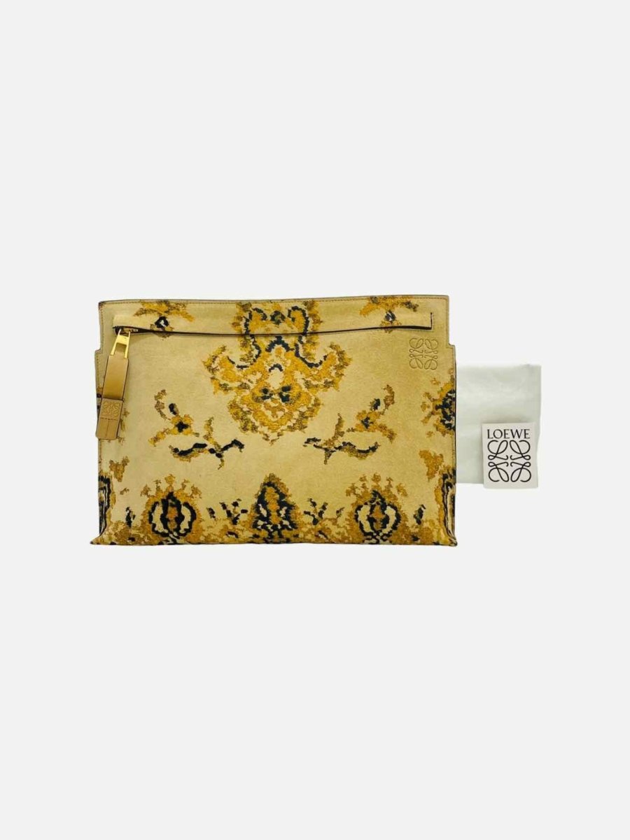 Pre - loved LOEWE T Pouch Beige Tapestry Clutch at Reems Closet