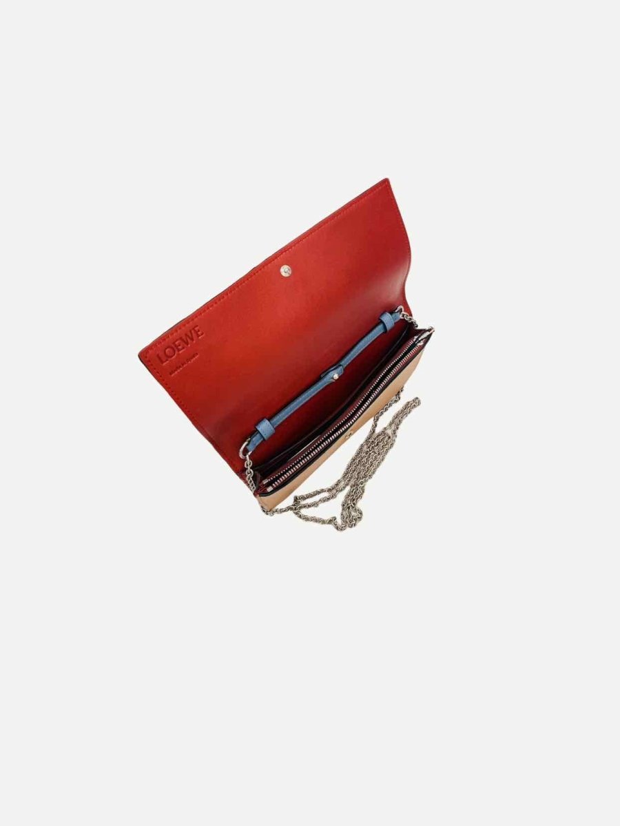 Pre - loved LOEWE Wallet on Chain Mocha, Blue & Brick Shoulder Bag at Reems Closet