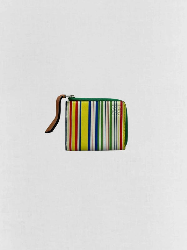 Pre-loved LOEWE White Multicolor Striped Compact Wallet at Reems Closet