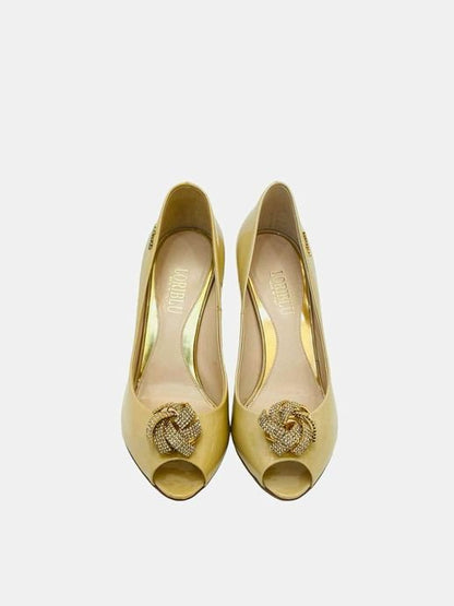 Pre - loved LORIBLU Peep Toe Cream Pumps 38 at Reems Closet