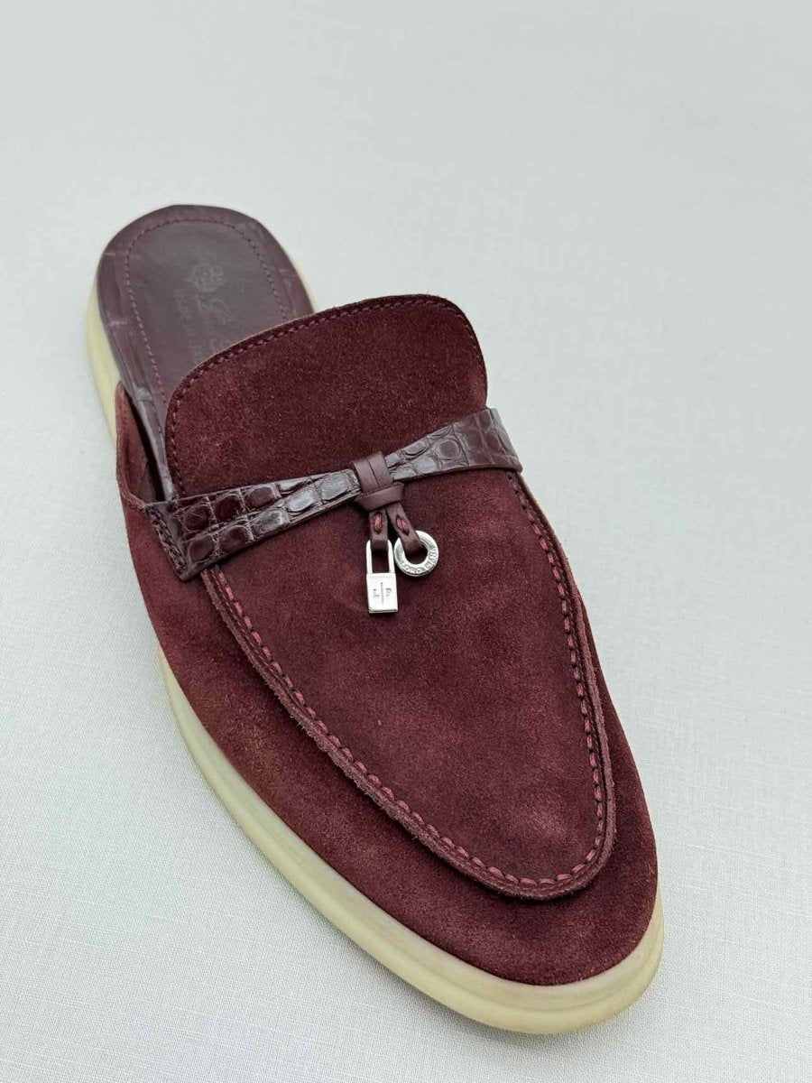 Pre - loved LORO PIANA Burgundy Size EU 39.5 Mules at Reems Closet