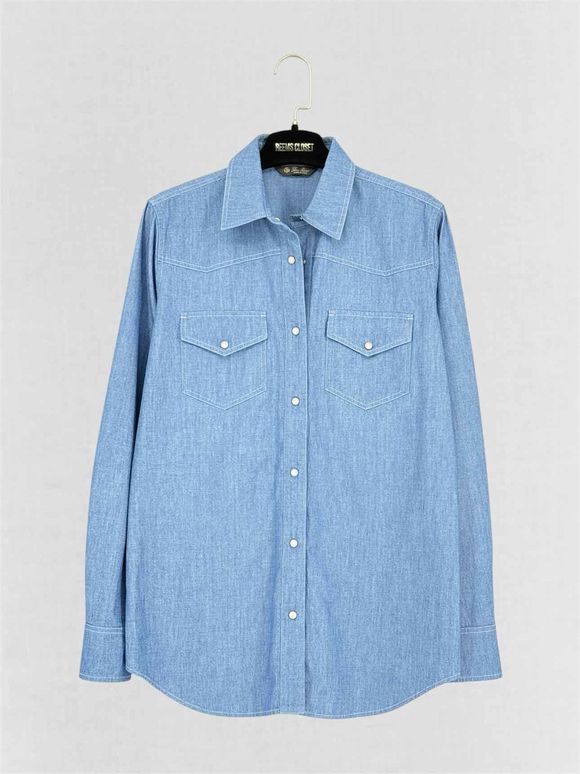 Pre-loved LORO PIANA Chambray Blue Size US 4 Shirt at Reems Closet