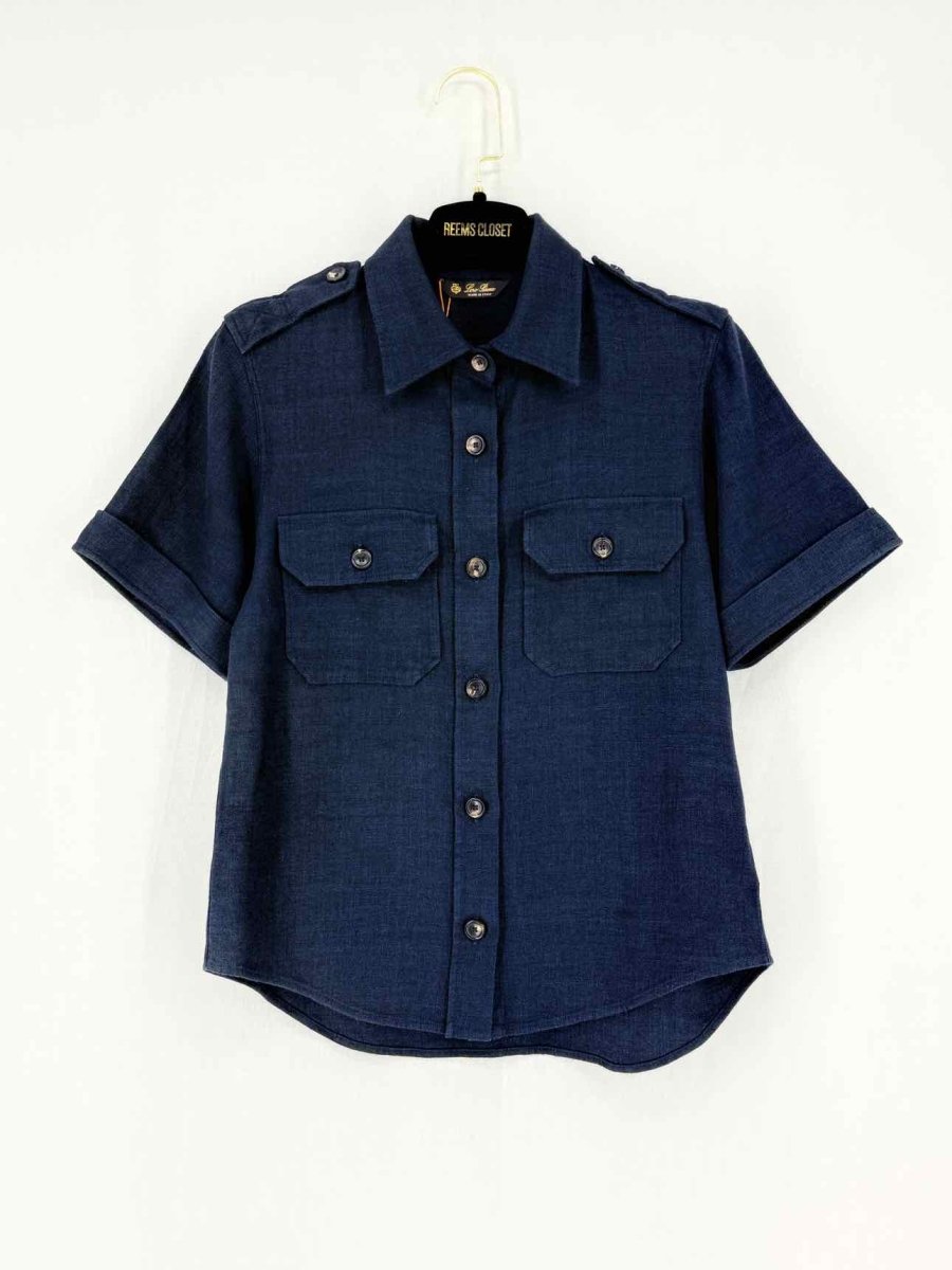 Pre - loved LORO PIANA Short Sleeve Blue Shirt at Reems Closet