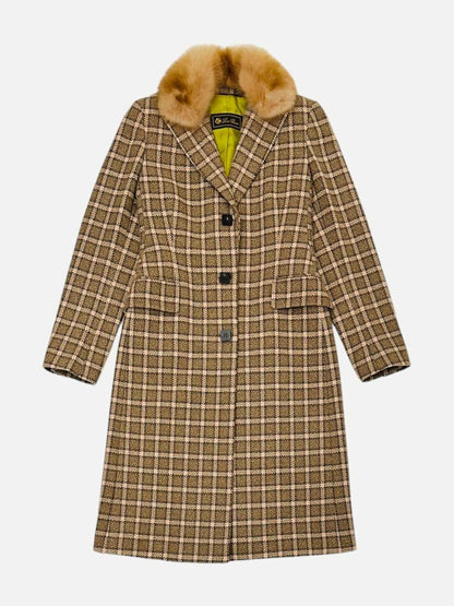 Pre - loved LORO PIANA Single Breasted Brown & Orange Checked Coat at Reems Closet