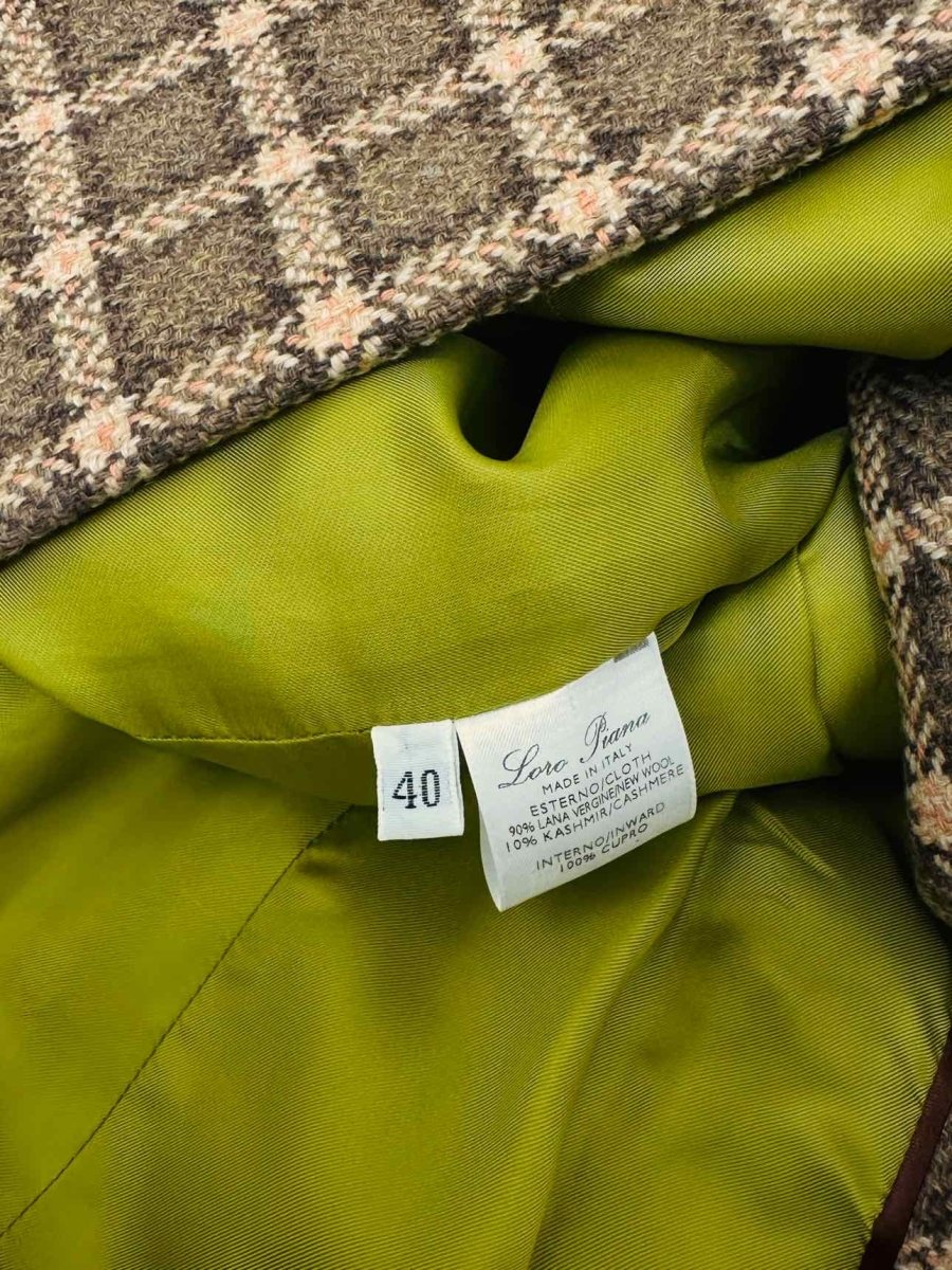 Pre - loved LORO PIANA Single Breasted Brown & Orange Checked Coat at Reems Closet