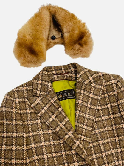 Pre - loved LORO PIANA Single Breasted Brown & Orange Checked Coat at Reems Closet