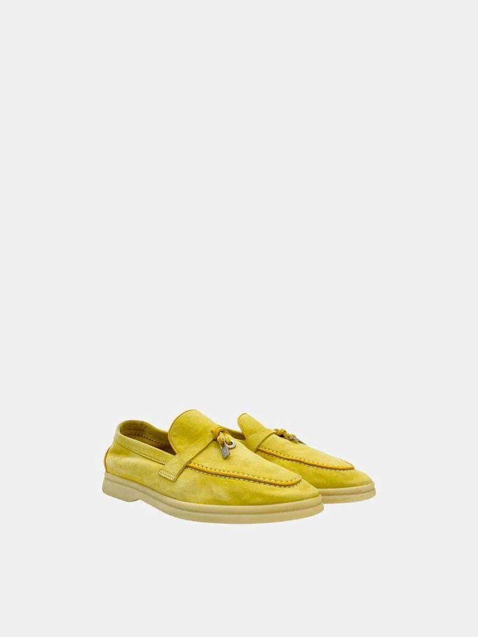 Pre - loved LORO PIANA Summer Charms Walk Yellow Loafers at Reems Closet