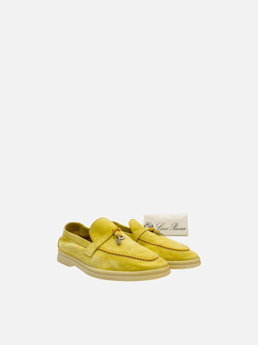 Pre - loved LORO PIANA Summer Charms Walk Yellow Loafers at Reems Closet