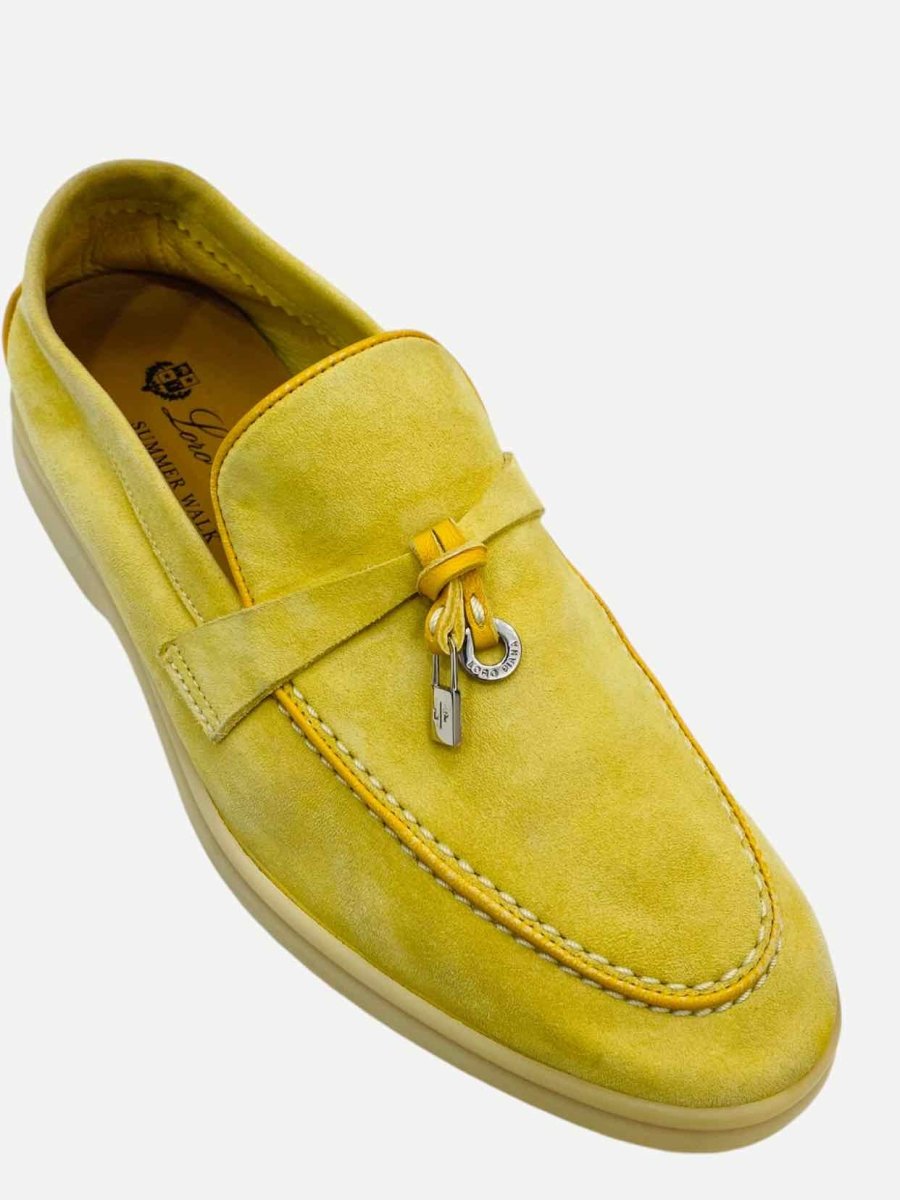 Pre - loved LORO PIANA Summer Charms Walk Yellow Loafers at Reems Closet