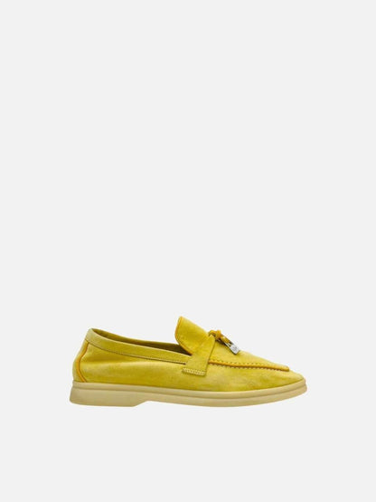 Pre - loved LORO PIANA Summer Charms Walk Yellow Loafers at Reems Closet