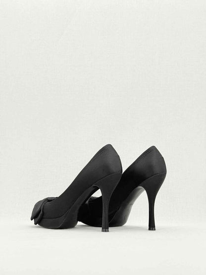 Pre - loved LOUIS VUITTON 95mm Open Toe Black Satin Pumps Size 37.5 at Reems Closet