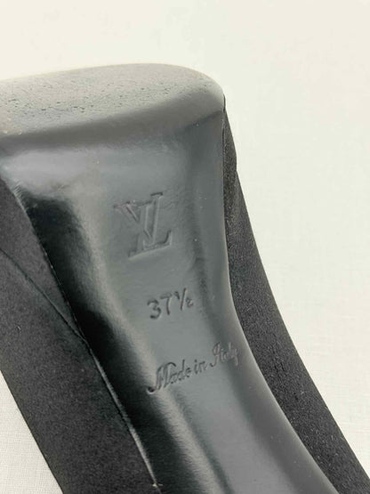 Pre - loved LOUIS VUITTON 95mm Open Toe Black Satin Pumps Size 37.5 at Reems Closet