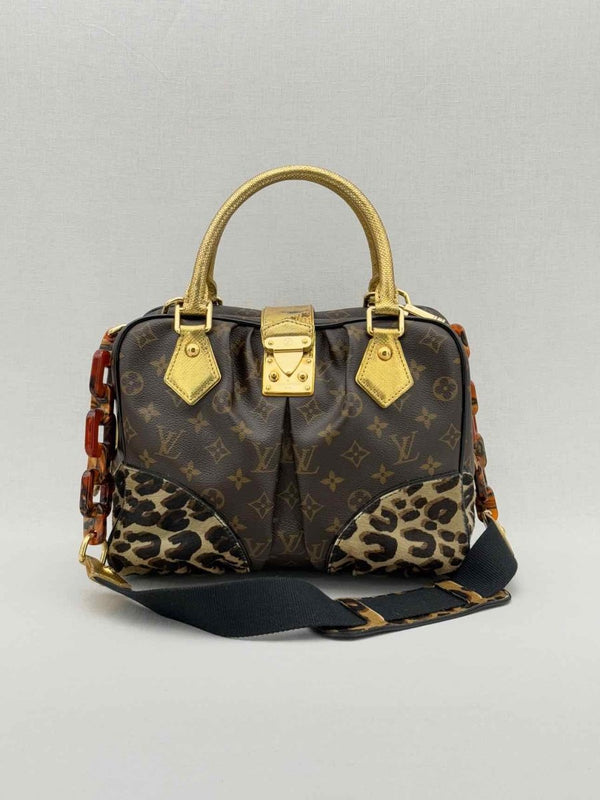 Pre - loved LOUIS VUITTON Adele Brown & Beige Leopard Top Handle at Reems Closet