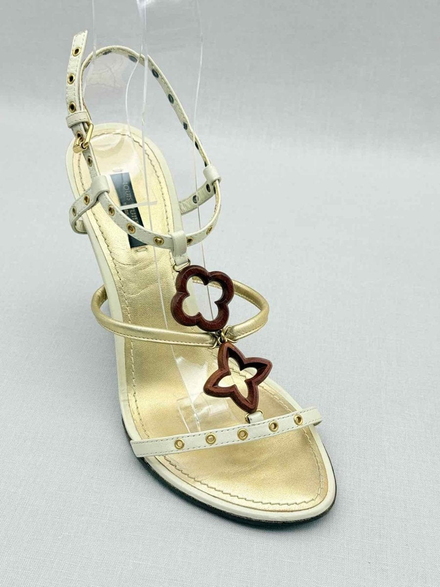 Pre - loved LOUIS VUITTON Beige & Tan Monogram Size EU 38.5 Wedges at Reems Closet