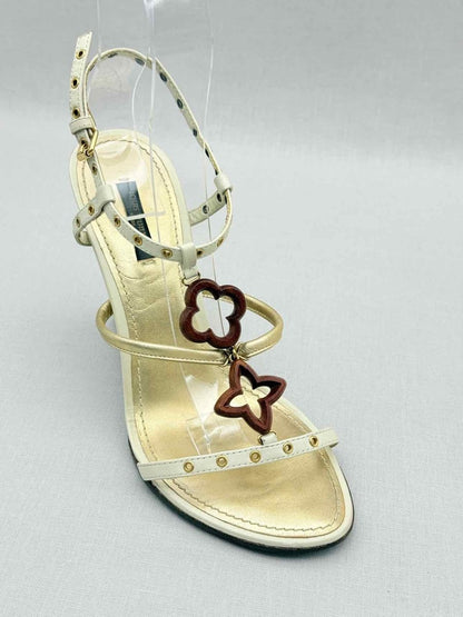 Pre - loved LOUIS VUITTON Beige & Tan Monogram Size EU 38.5 Wedges at Reems Closet