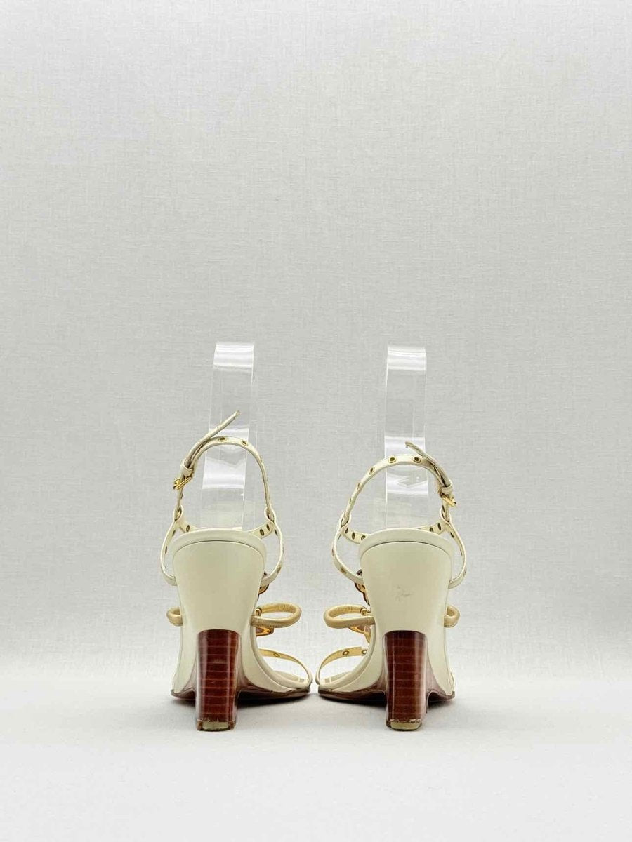 Pre - loved LOUIS VUITTON Beige & Tan Monogram Size EU 38.5 Wedges at Reems Closet