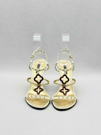 Pre - loved LOUIS VUITTON Beige & Tan Monogram Size EU 38.5 Wedges at Reems Closet