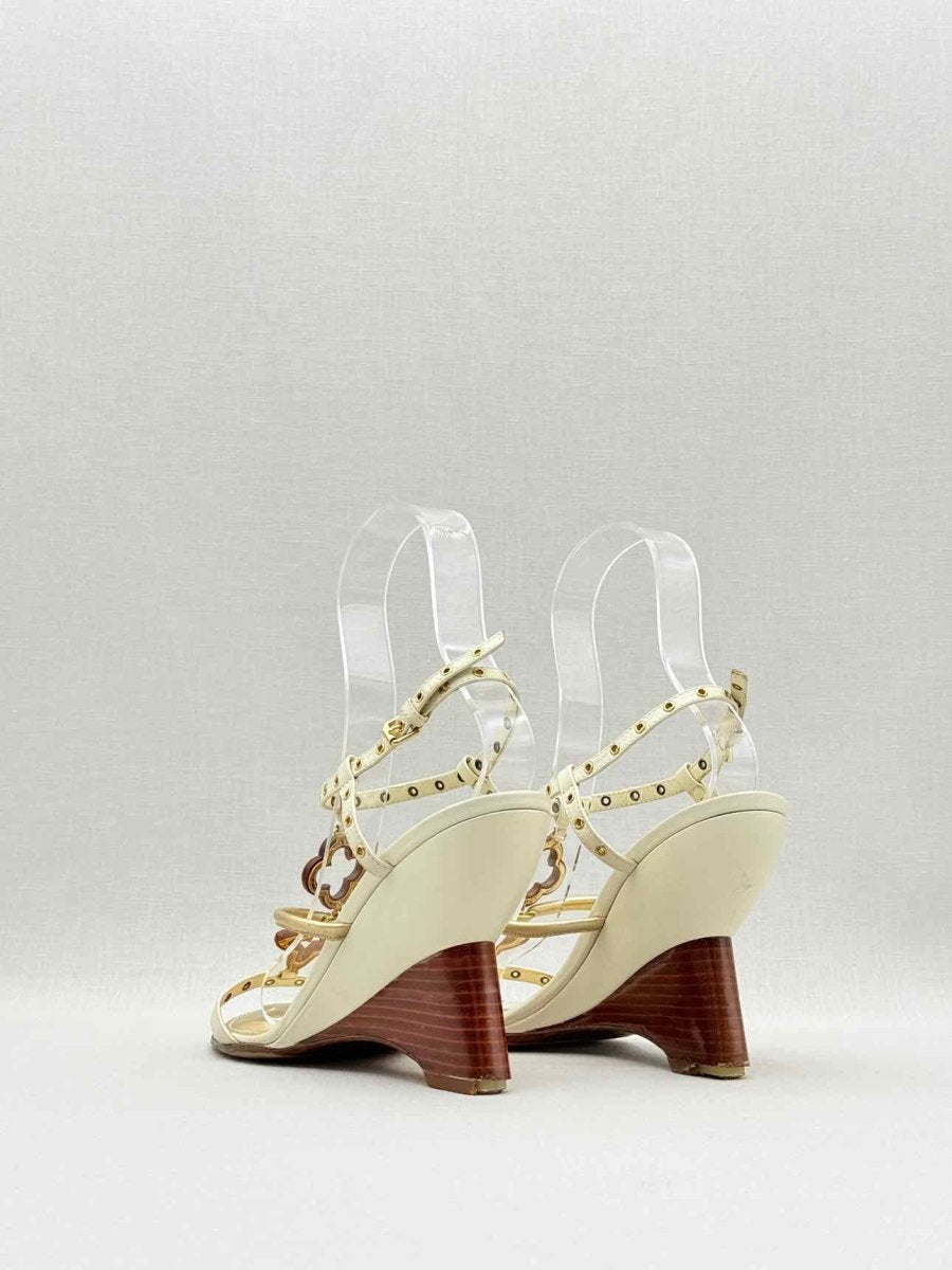 Pre - loved LOUIS VUITTON Beige & Tan Monogram Size EU 38.5 Wedges at Reems Closet