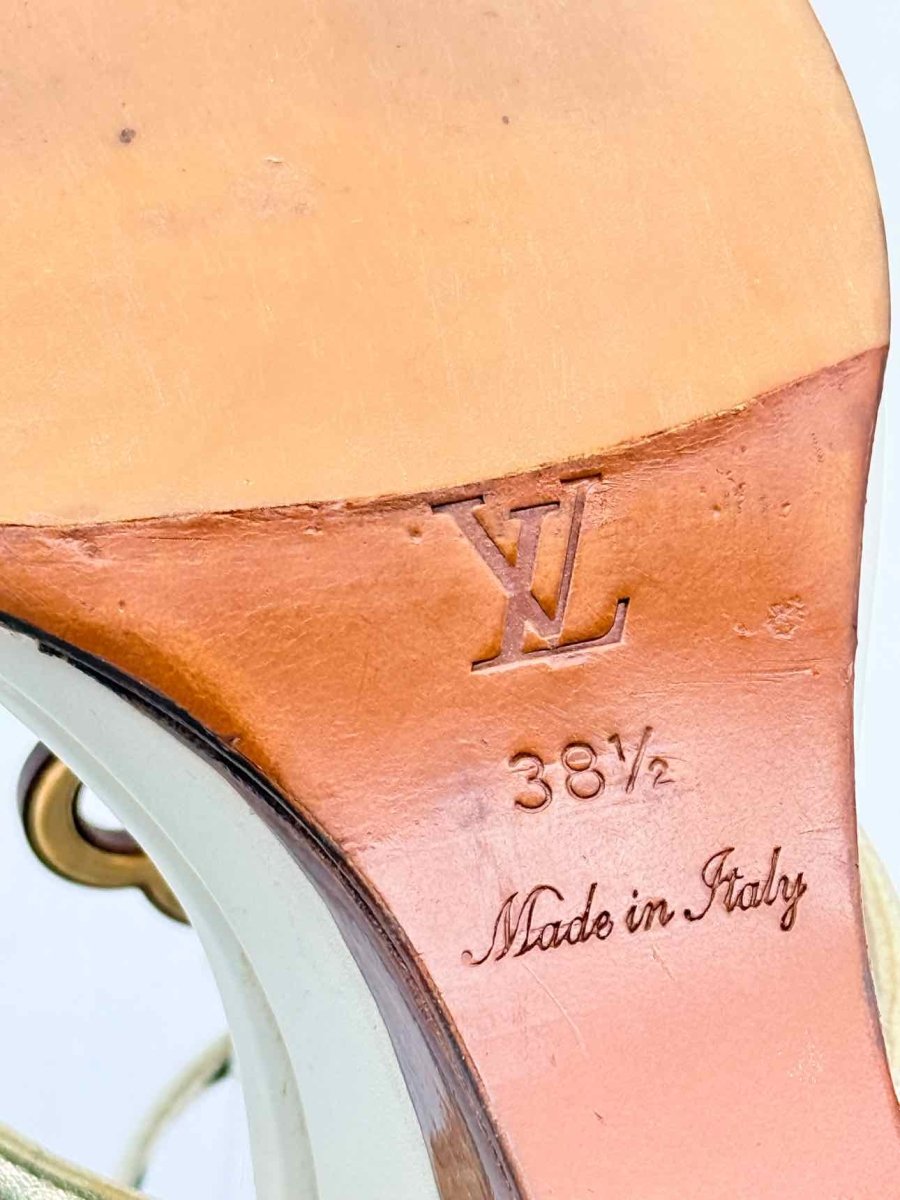 Pre - loved LOUIS VUITTON Beige & Tan Monogram Size EU 38.5 Wedges at Reems Closet