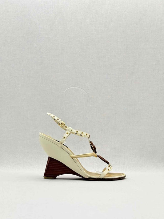 Pre - loved LOUIS VUITTON Beige & Tan Monogram Size EU 38.5 Wedges at Reems Closet