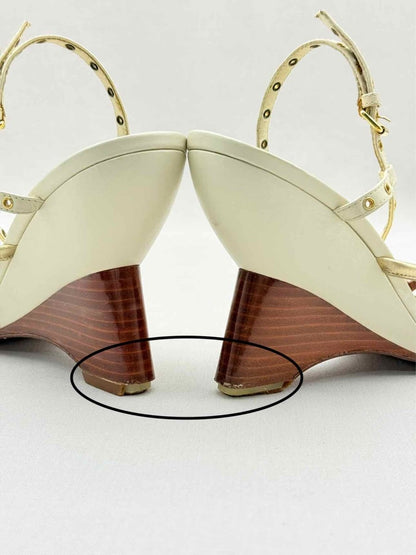 Pre - loved LOUIS VUITTON Beige & Tan Monogram Size EU 38.5 Wedges at Reems Closet