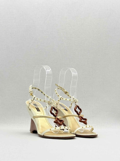 Pre - loved LOUIS VUITTON Beige & Tan Monogram Size EU 38.5 Wedges at Reems Closet