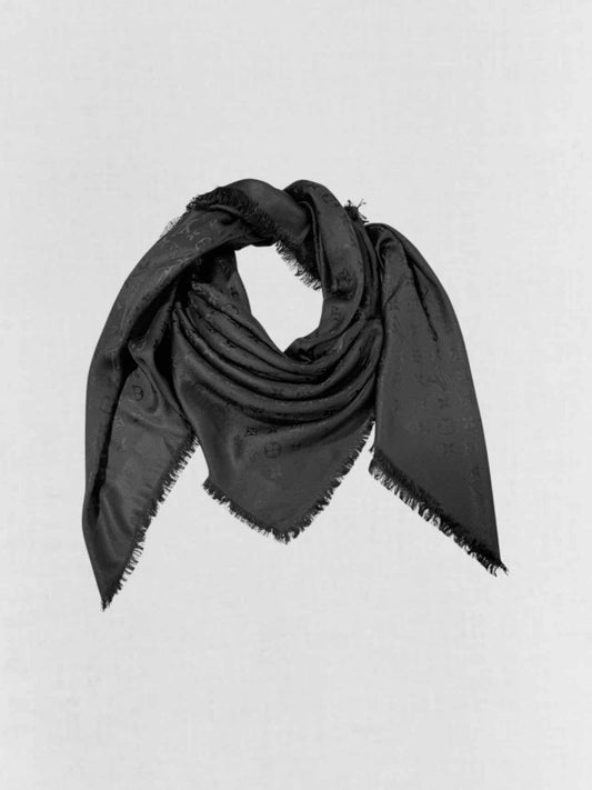 Pre - loved LOUIS VUITTON Black Fringed Scarf at Reems Closet