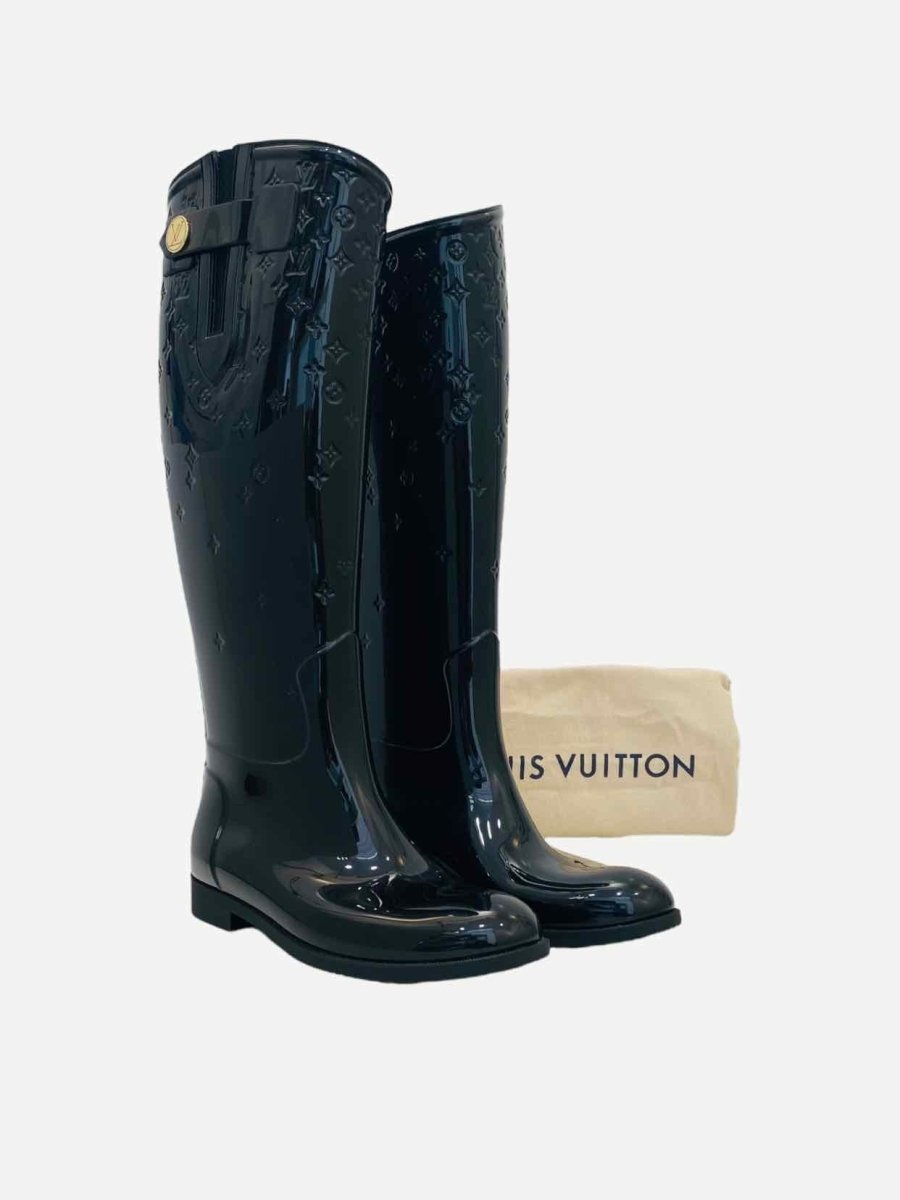 Pre - loved LOUIS VUITTON Black Monogram Rain Boots 37 at Reems Closet