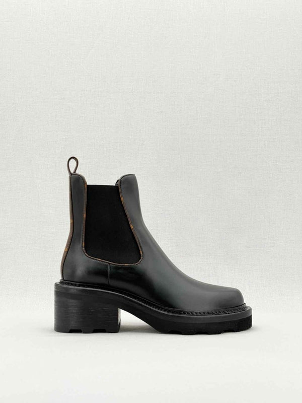 Pre - loved LOUIS VUITTON Black Monogram Size EU 38.5 Ankle Boots at Reems Closet