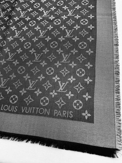 Pre-loved LOUIS VUITTON Black & Silver Monogram Shawl at Reems Closet