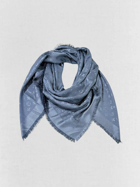 Pre - loved LOUIS VUITTON Blue Fringed Scarf at Reems Closet