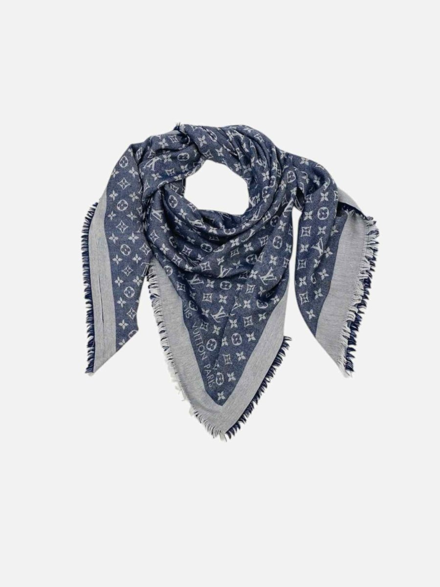 Pre - loved LOUIS VUITTON Blue & White Monogram Shawl at Reems Closet