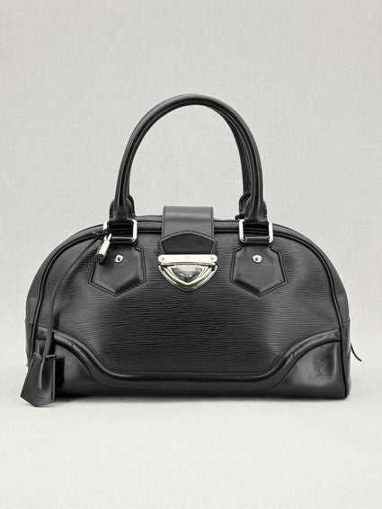 Pre - loved LOUIS VUITTON Bowling Montaigne Black Top Handle at Reems Closet