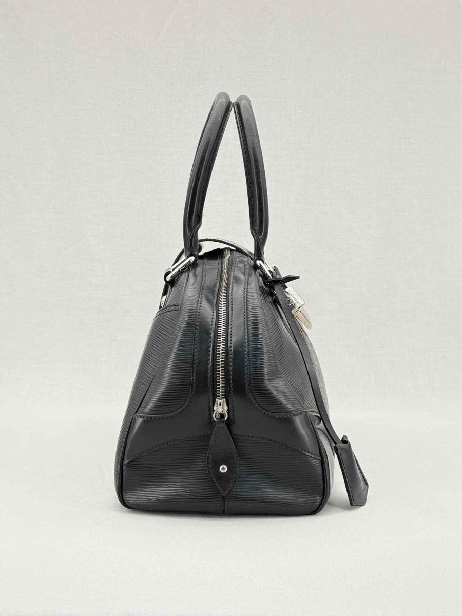 Pre - loved LOUIS VUITTON Bowling Montaigne Black Top Handle at Reems Closet