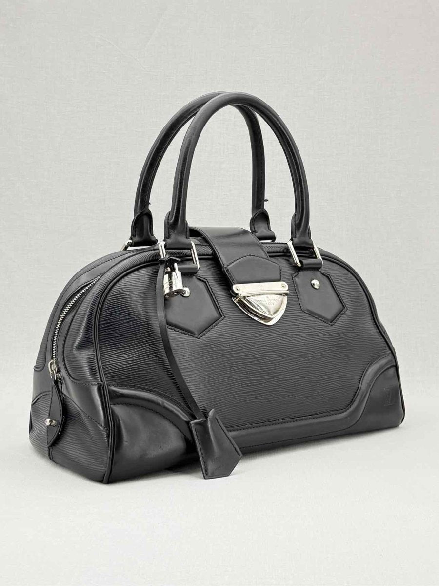 Pre - loved LOUIS VUITTON Bowling Montaigne Black Top Handle at Reems Closet
