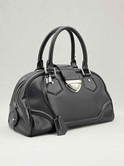 Pre - loved LOUIS VUITTON Bowling Montaigne Black Top Handle at Reems Closet