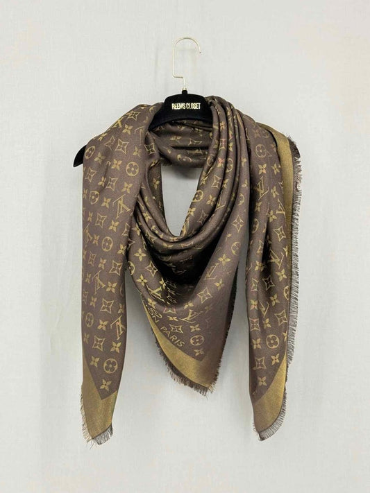 Pre-loved LOUIS VUITTON Brown & Gold Monogram Shawl at Reems Closet