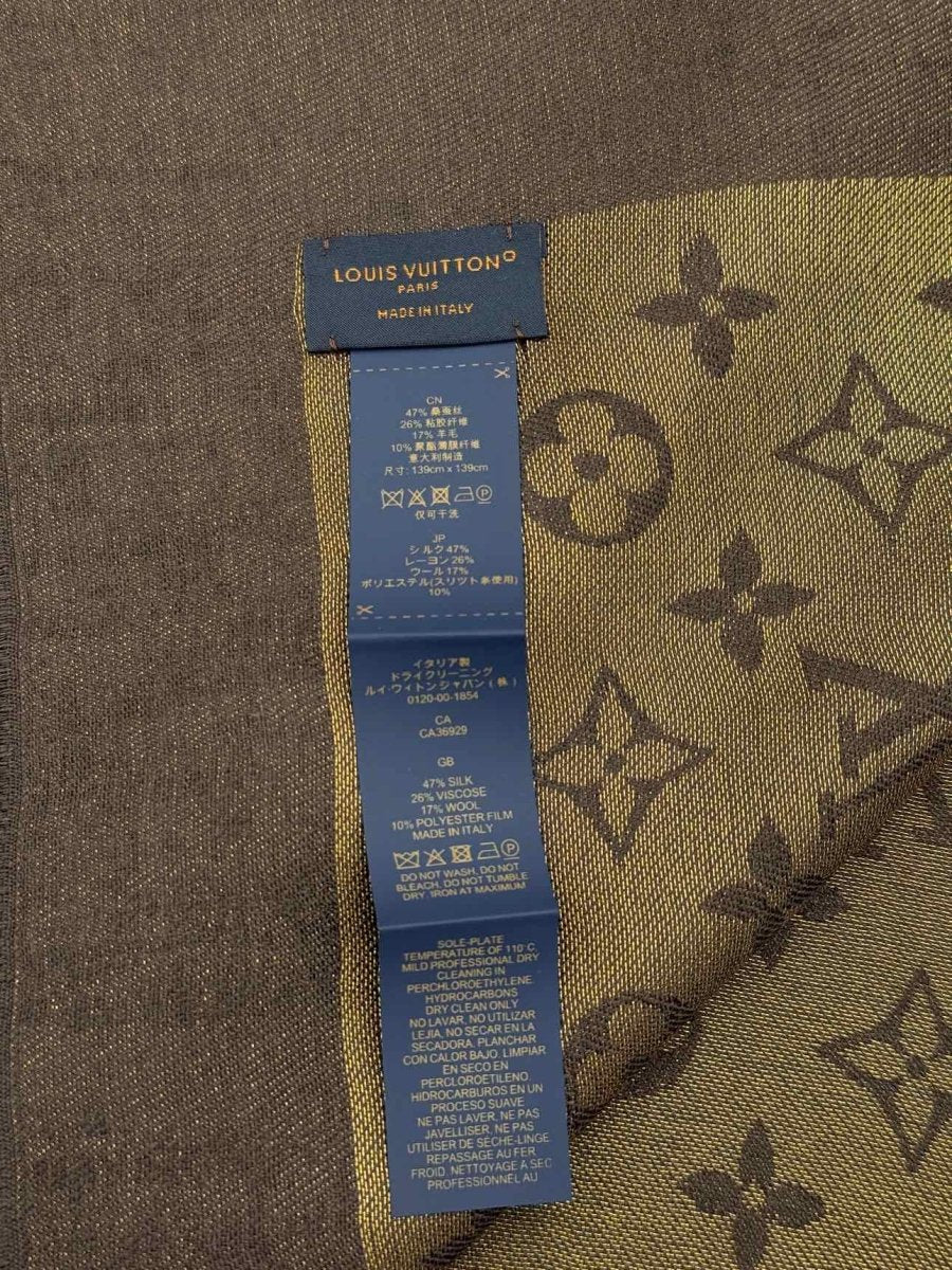 Pre-loved LOUIS VUITTON Brown & Gold Monogram Shawl at Reems Closet